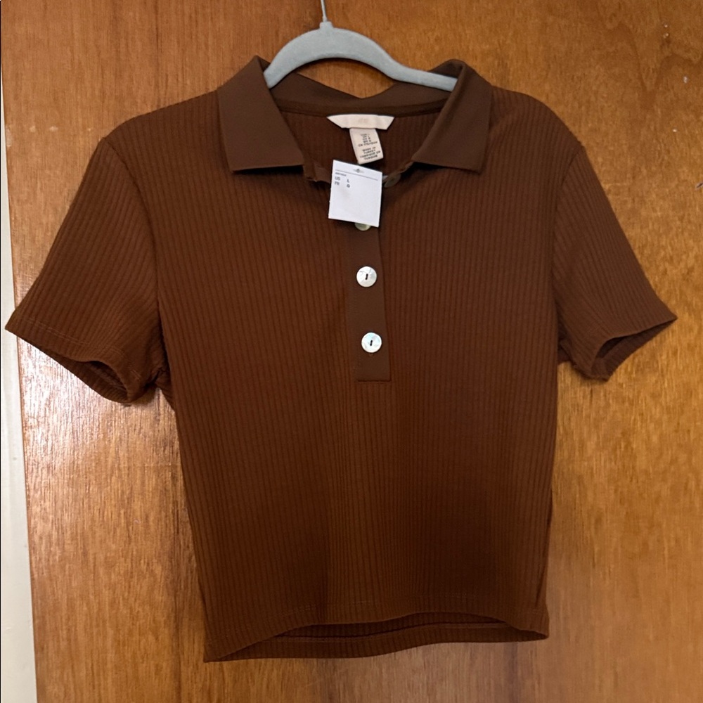 H&M Brown Button Down Ribbed Shirt